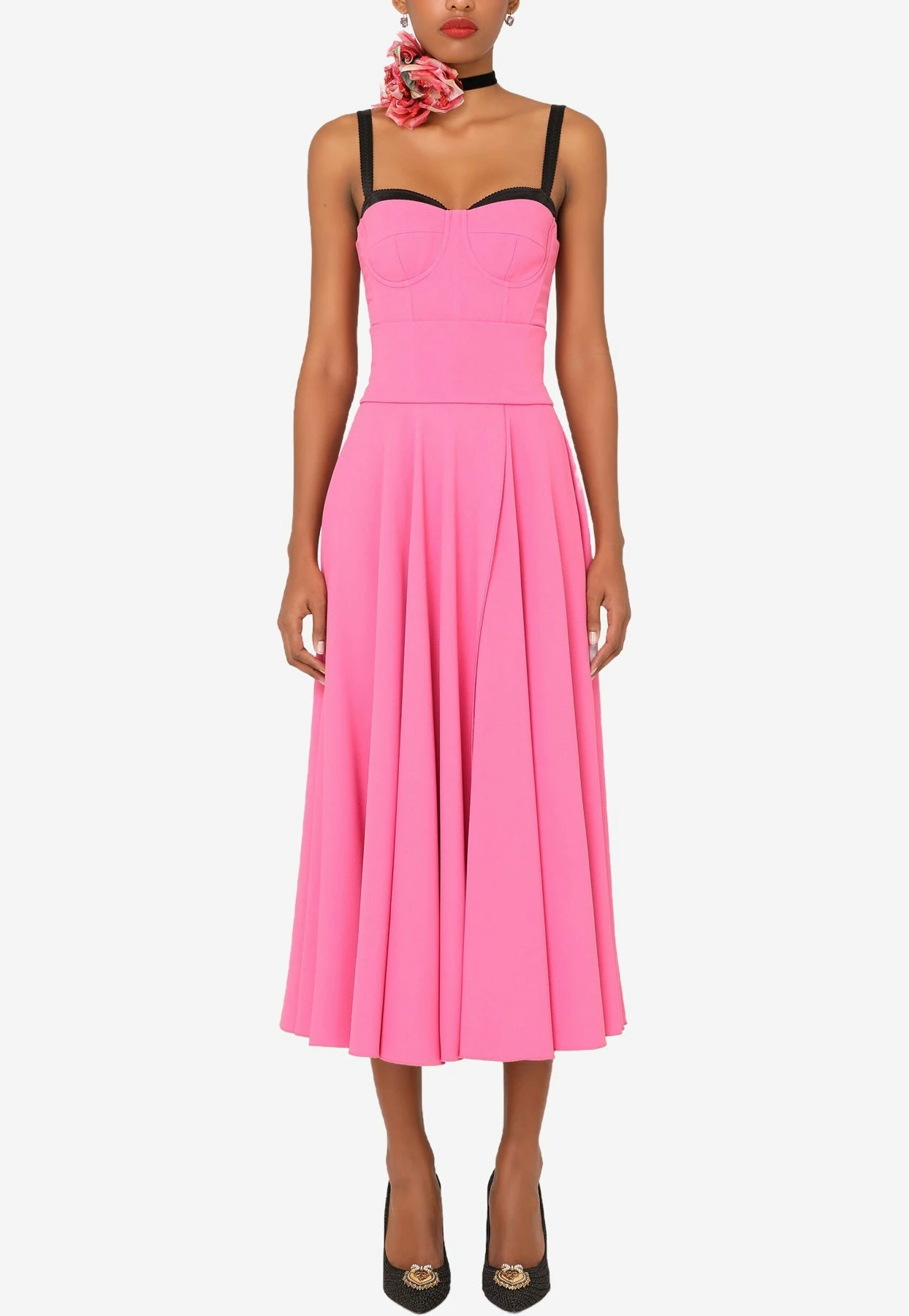 Dolce & Gabbana Bustier Crepe De Chine Flared Dress Pink 1 Dolce & Gabbana Bustier Crepe De Chine Flared Dress Pink