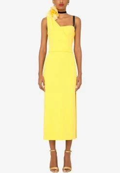 Dolce & Gabbana One-Shoulder Crepe De Chine Midi Dress Yellow
