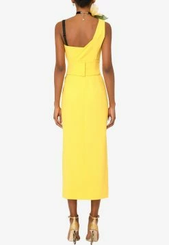 Dolce & Gabbana One-Shoulder Crepe De Chine Midi Dress Yellow -Evening Dresses Popular Store f6n0ttfurdv a3661 1