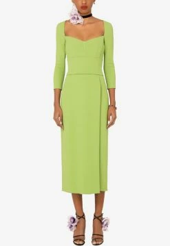 Dolce & Gabbana Sweetheart Crepe De Chine Midi Dress Green