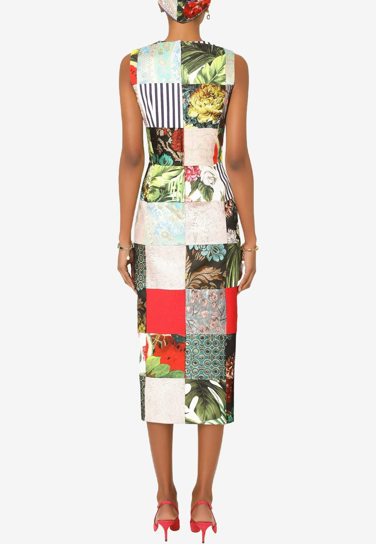 Dolce & Gabbana Sleeveless Patchwork Jacquard Midi Dress Multicolor 3 Dolce & Gabbana Sleeveless Patchwork Jacquard Midi Dress Multicolor - Image 3