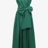 Dolce & Gabbana V-Neck Cotton Draped Wrap Dress Green