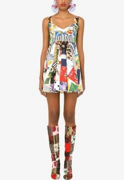 Dolce & Gabbana Sweetheart Patchwork Cotton Mini Dress Multicolor