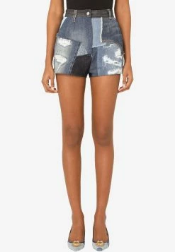 Dolce & Gabbana High-Waist Patchwork Denim Shorts Blue