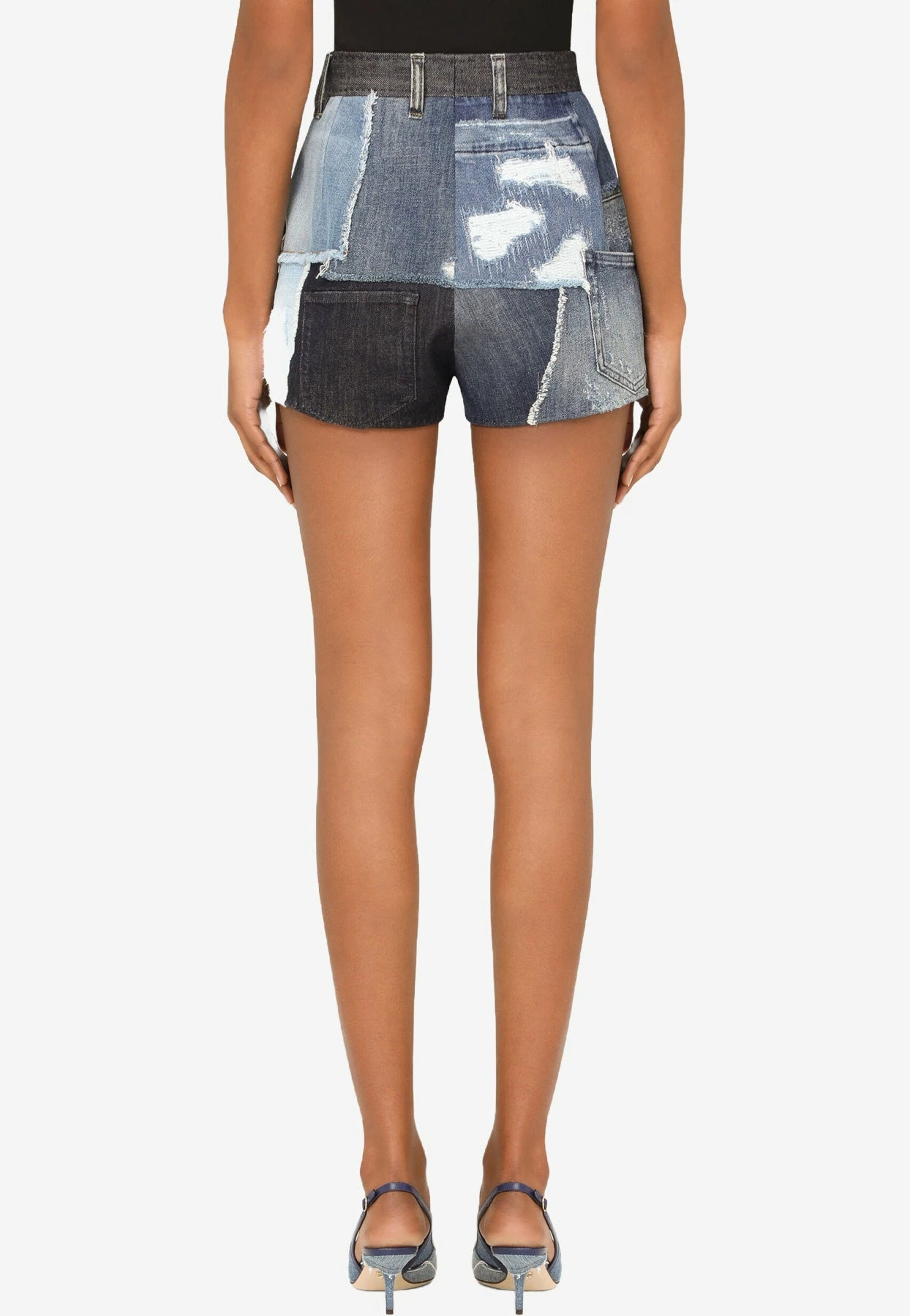 Dolce & Gabbana High-Waist Patchwork Denim Shorts Blue 3 Dolce & Gabbana High-Waist Patchwork Denim Shorts Blue - Image 3