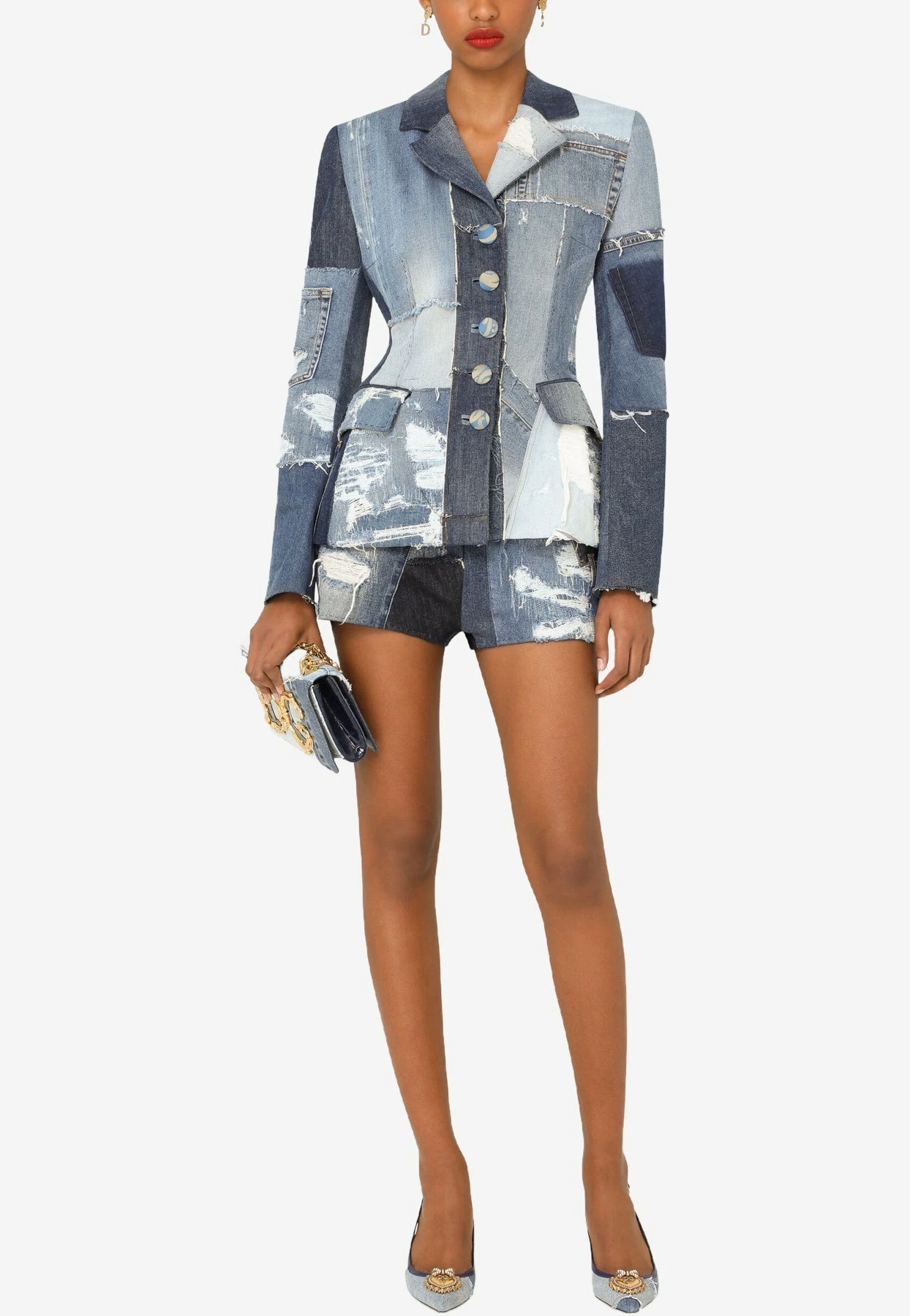 Dolce & Gabbana High-Waist Patchwork Denim Shorts Blue 2 Dolce & Gabbana High-Waist Patchwork Denim Shorts Blue - Image 2