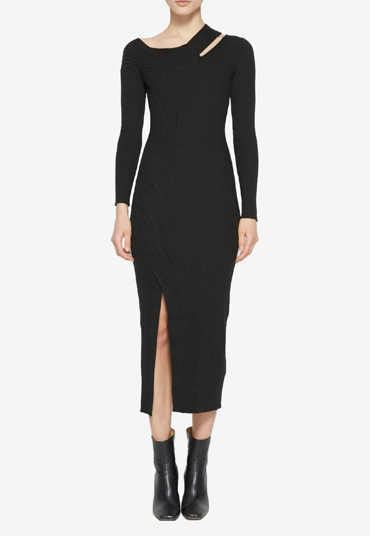Jonathan Simkhai Camille Off-Shoulder Dress In Wool Black 1 Jonathan Simkhai Camille Off-Shoulder Dress In Wool Black