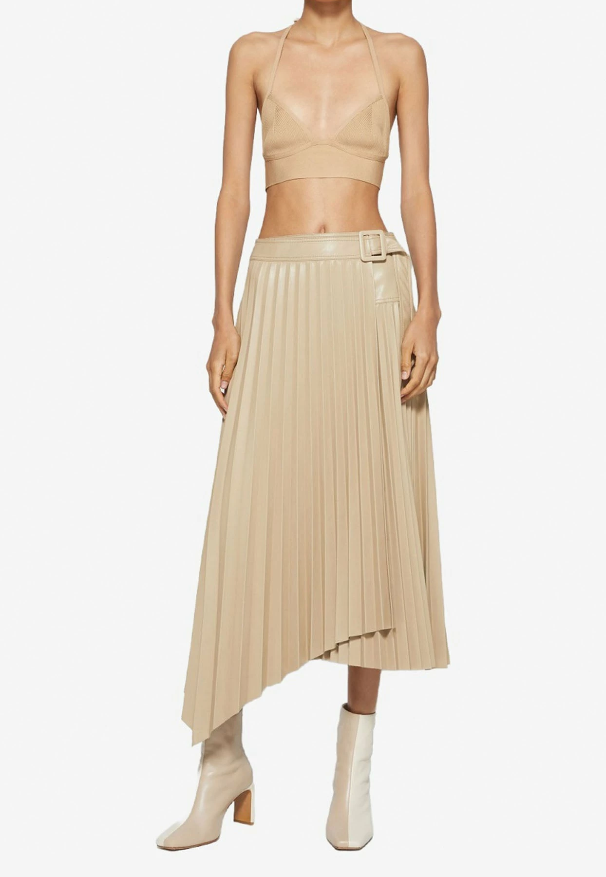 Jonathan Simkhai Alexis Asymmetric Skirt In Vegan Leather Beige 1 Jonathan Simkhai Alexis Asymmetric Skirt In Vegan Leather Beige