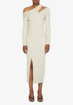Jonathan Simkhai Camille Off-Shoulder Dress In Wool Taupe