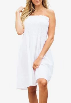 Les Canebiers Mer Smocked Tube Dress In White White